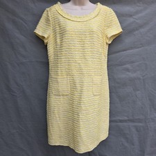 TALBOTS Yellow Metallic White Stripe Tweed Sheath Dress Short Sleeves Size 8