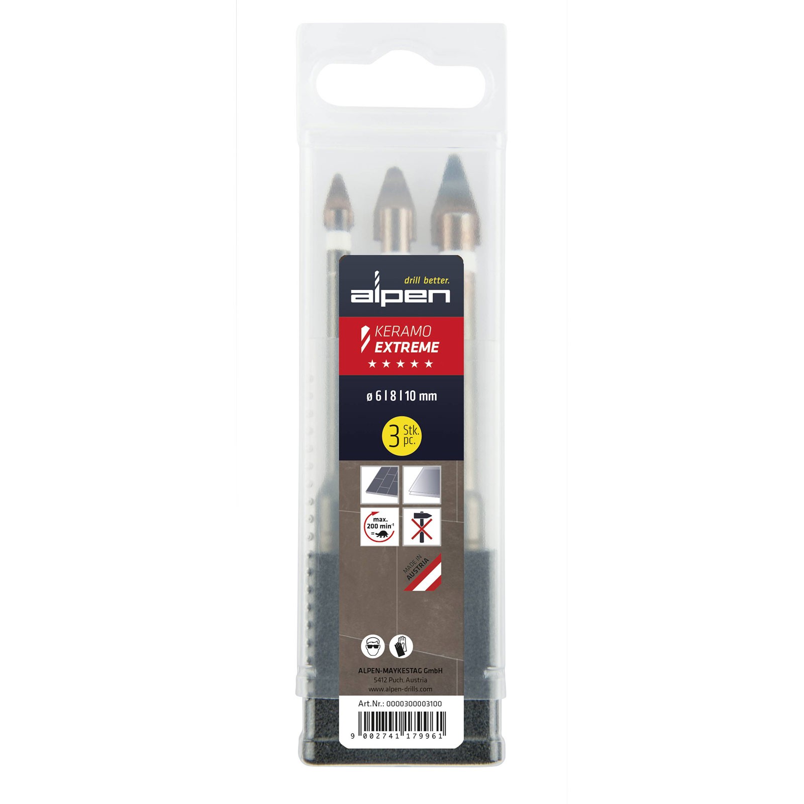 Alpen Keramo Glass Drill Bit Set 6/8/10mm 1pc