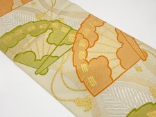 7423815: JAPANESE KIMONO / ANTIQUE FUKURO OBI / SILK / WOVEN ABSTRACT TATEWAKU P