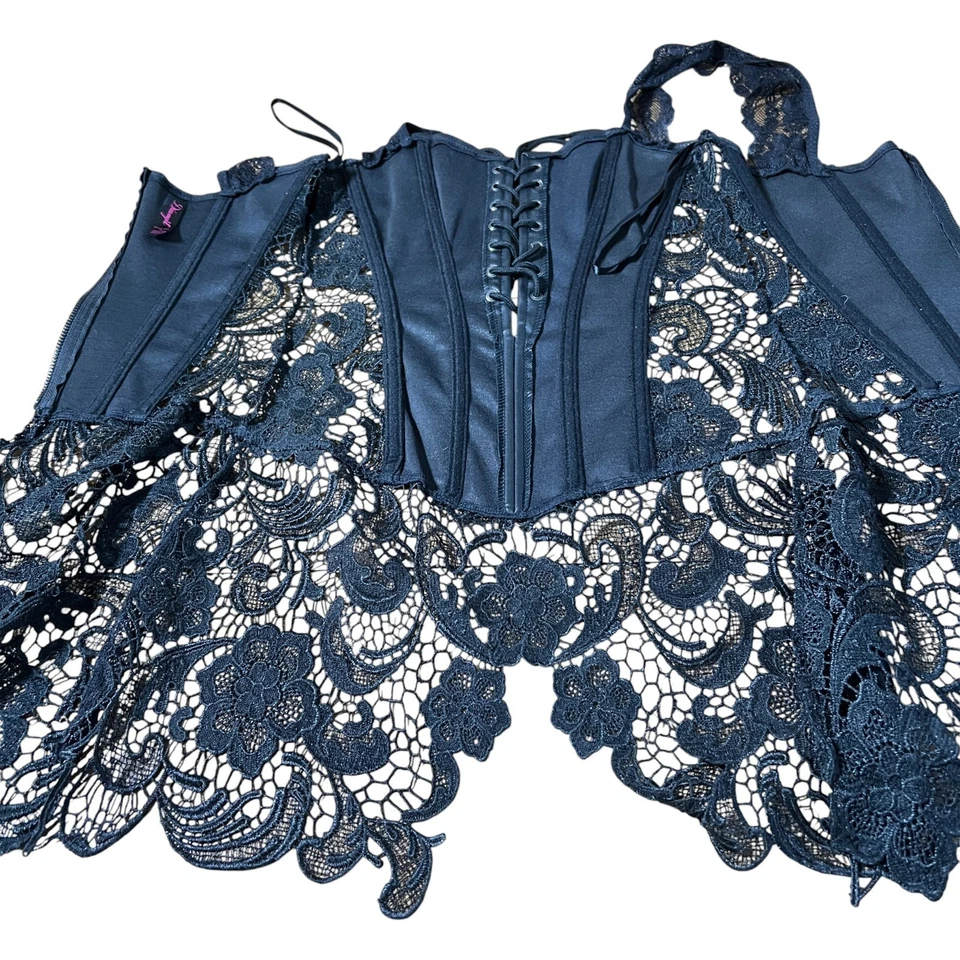 Corsé de encaje de cuero sintético Dreamgirl negro talla 34 Whimsigoth Vixen Witchy Vamp Foto 4 de 4