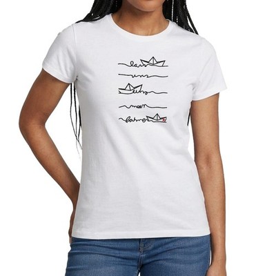 Papierschiff Lass Uns Ans Meer Fahren Spruch Frauen T-Shirt