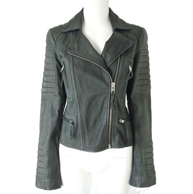 ALL SAINTS DAMEN WALD LEDER BIKER JACKE STEPP REISSVERSCHLUSS MOTO UK 12 KIEFERNGRÜN