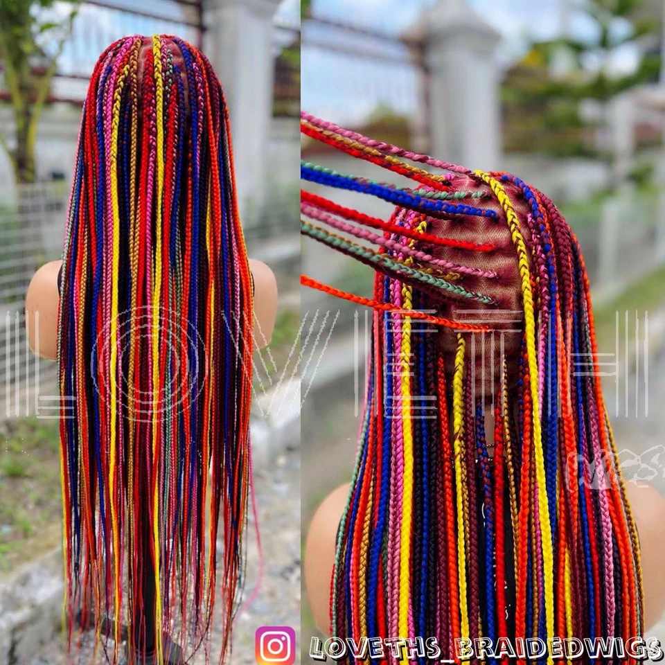 Se envía al día siguiente (ENVÍO 2 DÍAS) Peluca trenzada de encaje completo Cornrow, trenza negra sin nudos Foto 2 de 4