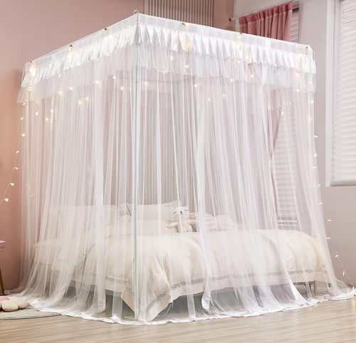 Princess 4 Corners Post Bed Curtain Canopy Mosquito Netting (White, Twin) - Picture 3 of 8