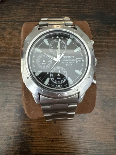 VINTAGE Seiko Men's CHRONOGRAPH Watch V657-9010 Stainless Steel needs battery