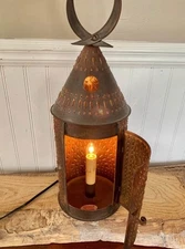 Antique Primitive Paul Revere Punched Tin Candle Lantern Folk Art Copper lantern