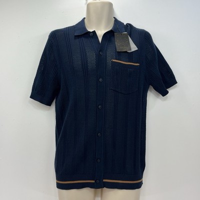 Percival 'Wonder' Blue Ecru Button Through Polo Men s Size Large BNWT
