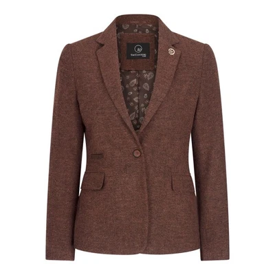 Damen Braune Wolle Tweed Blazer Vintage Style Wollmischung Geschneidert - Bild 1 von 4