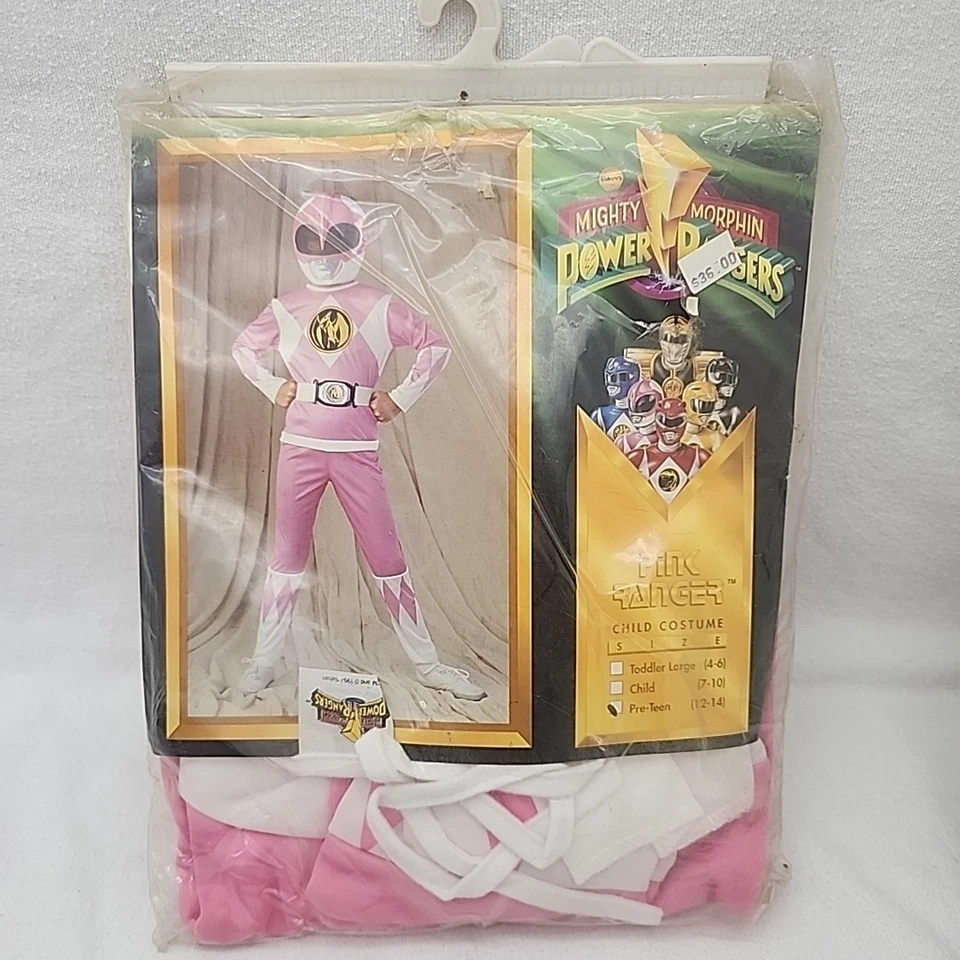 Disfraz Power Ranger Pink Kid 12-14 Disguise Inc 1995 NUEVO Máscara Envejecida De Colección  Foto 2 de 4