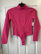 MANGOPOP Bodysuit Size Large Long Sleeve/ Mock Turtleneck Hot Pink NWT