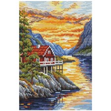 CDA counted cross stitch kit "Lakeside Cottage", 14,5x22cm