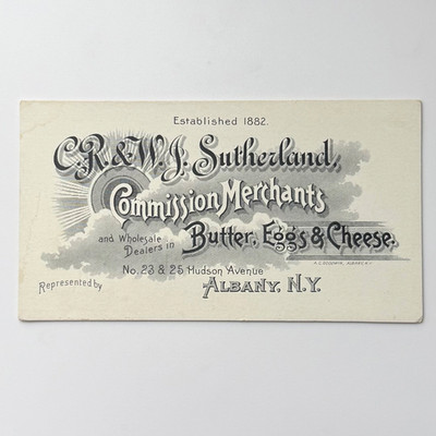 Antique CR & WJ Sutherland Albany NY Commission Merchant Business Trade Card