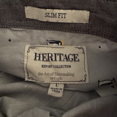 HERITAGE Report Collection Men's Size L Slim Fit Long Sleeve Shirt w/Penguins - Picture 6 of 7