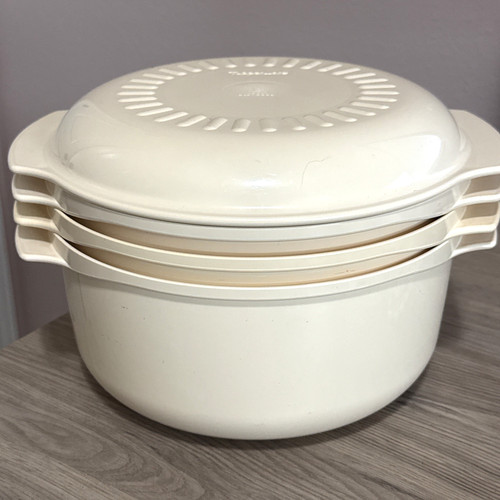 VTG TUPPERWARE 4pc  Microwave Stack Cooker 3qt Steam/Strain Lid 2192A-2 & 210A-2