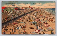 Vintage Linen Postcard Seaside Heights NJ Bathing Beach & Boardwalk