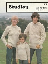 Family Aran Knitting Pattern Guernsey Sweater Copy Studley 875 24-44 ins