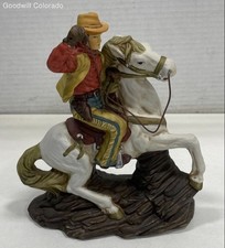 Porcelain Western Cowboy on Bucking White Horse Figure
