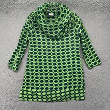 Gretchen Scott Designs Dress Womens XS Green Blue Cowl Neck Tunic 3/4 Sleeve