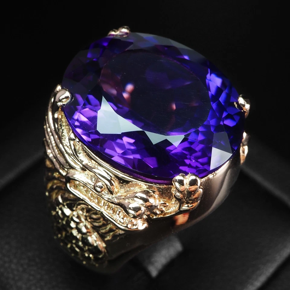 Luminous Purple Amethyst Oval 19.70Ct 925 Sterling Silver Vanilla Gold Rings - Image 3 of 4