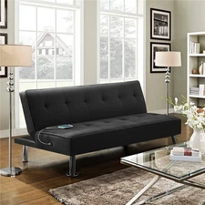 Alden 66" Modern Convertible Futon Sofa Bed with USB - Black Design