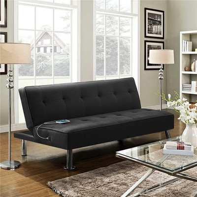 Alden 66'' Modern Convertible Futon Sofa Bed with USB - Black Design