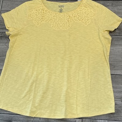 XXL Croft & Barrow Yellow T-Shirt with Lace Overlay 2019 Season Tee