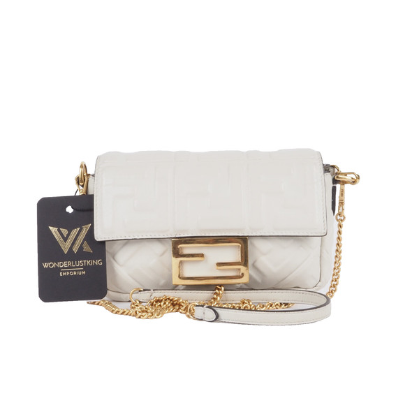 FENDI mini baguette white/gold calfskin luxury designer evening bag OP: €1950