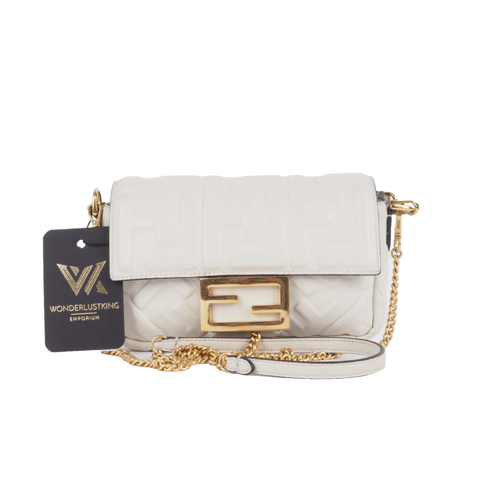 FENDI mini baguette white/gold calfskin luxury designer evening bag OP: €1950