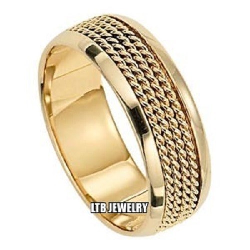 14K SOLID YELLOW GOLD BRAIDED MENS WEDDING BANDS RINGS 6.5MM - Photo 1 sur 1