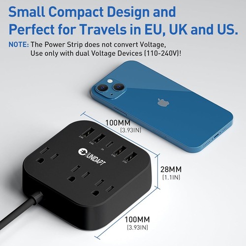 European Plug Adapter, US to UK Europe Power Strip for EU/UK/US with USB C an... - Picture 3 of 6