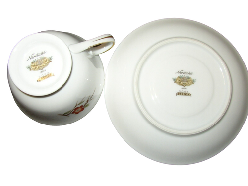 NORITAKE china 2PC Brenda 3064 Cup & Saucer Set Gold Trim Dogwood Floral EUC - Picture 4 of 4