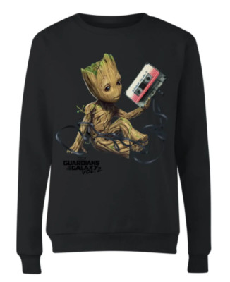 New! Guardians Of The Galaxy I Am Groot Mix Tape Cotton Sweatshirt Black Large L