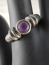 Vintage Sterling Silver 6mm Amethyst Solitaire Ring Size 8 - 3.9 Grams