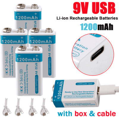 9V 6F22 USB Lithium ion Battery 1200mAh 9 Volt Li-ion Rechargeable Batteries Lot