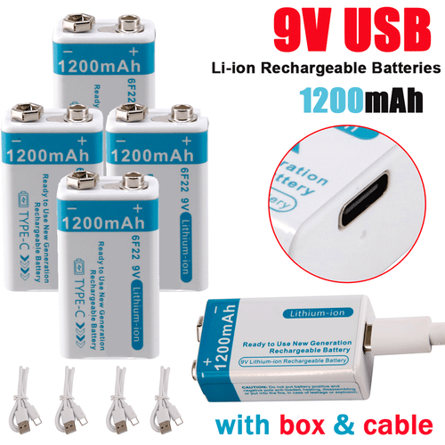 9V 6F22 USB Lithium ion Battery 1200mAh 9 Volt Li-ion Rechargeable Batteries Lot