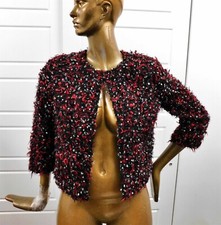 St John Red Black White Multi Fringe Jacket sz 4