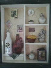 Vintage 3D Wooden Shadow Box Picture Diorama Italian Style Kitchen 13" x 11" W