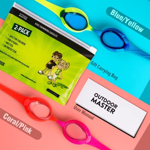 Kids Swim Goggles 2 Pack - Quick Adjustable Strap Swimming