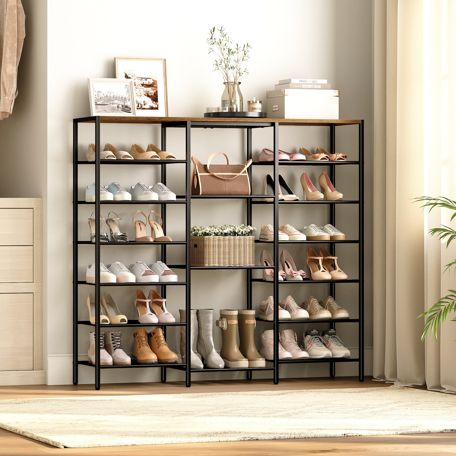 Big Shoe Rack Farfarview Modern 28 Pairs Wood Shoe Storage Cabinet