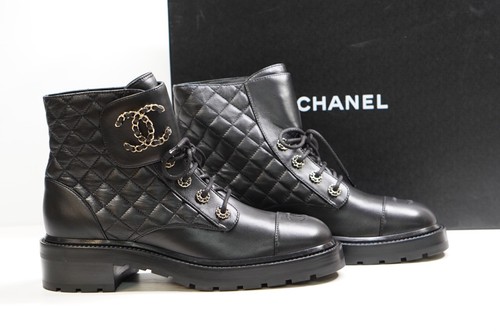Chanel 2021 matte black quilted combat 