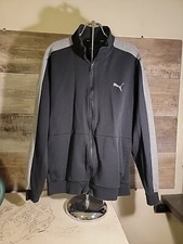 Puma Sweatshirt Full Zip Y2K Sports Jumper, Black, Mens Large