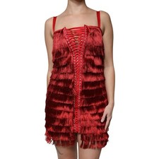 DOLCE & GABBANA Dress Red Lace Tassel Sleeveless Sheath Mini IT40/US6/S 2800usd