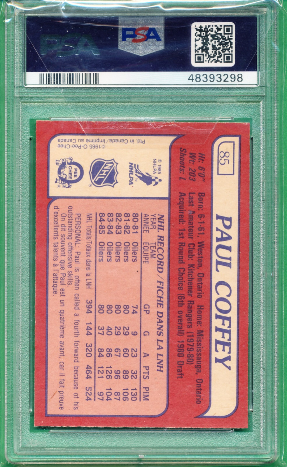 1985 O-PEE-CHEE OPC #85 Paul Coffey - PSA 8 NM-MT | eBay