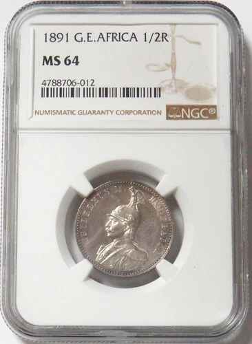 1891 GERMAN EAST AFRICA 1/2 RUPIE KAISER WILHELM II COIN NGC MINT STATE 64