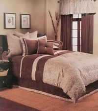 5 pc WC Home Fashions Kenya Brown Panels, Tiebacks  Valance Set NIP