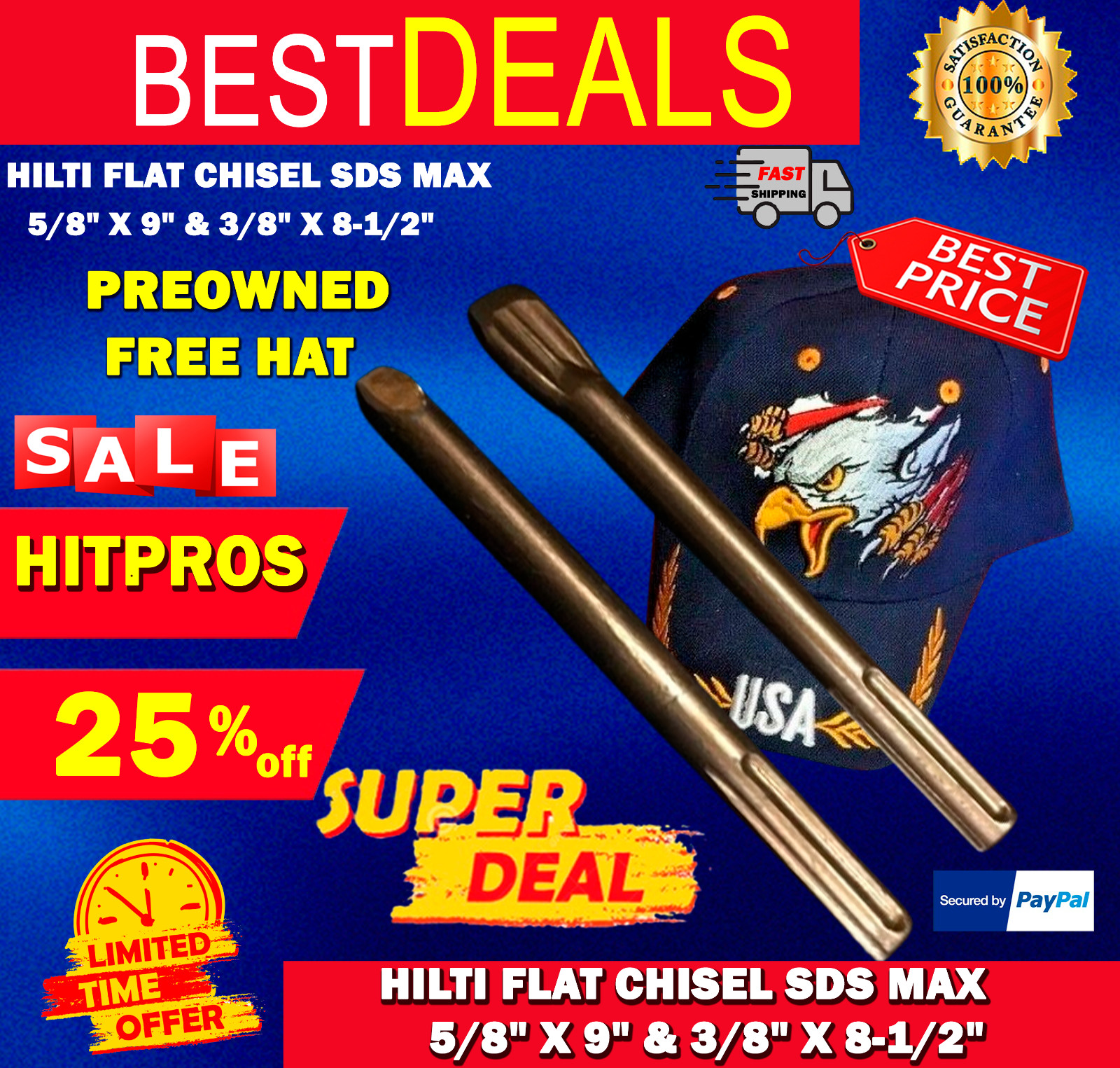 HILTI Flat Chisel SDS Max 5/8" x 9" and 3/8" 8-1/2"