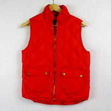 Woolrich Down Puffer Vest Women's S Red Orange Zips  Snaps Gold Zipper Details