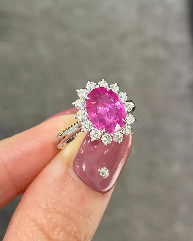 Oval Cut 2.60Ct Natural Ruby Diamond Engagement Ring 950 Platinum Size 6 7 8 - Image 3 of 4