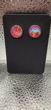 Mermaid Glass Large Stud Earrings -Pink