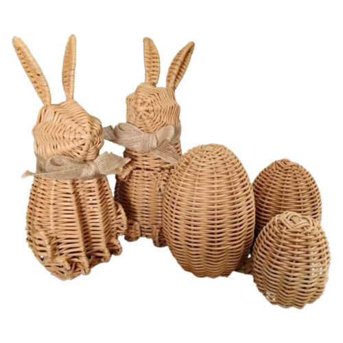 5x Rattan Effect Resin Bunny Easter Decor,Table Rabbit Easter Decorations,Spring